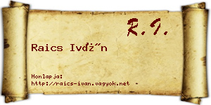 Raics Iván névjegykártya