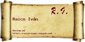 Raics Iván névjegykártya